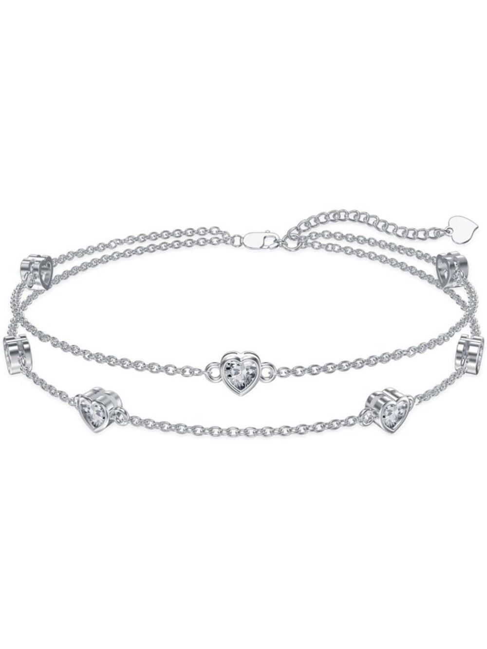 Heart Birthstone Anklet Bracelet for Women - 925 Sterling Silver Birthday Gift